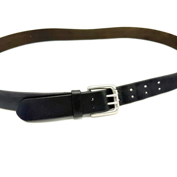 Black Leather Belt Double Two Prong Buckle XL 42-48 Vintage Y2K Emo Grunge Punk - Picture 1 of 10